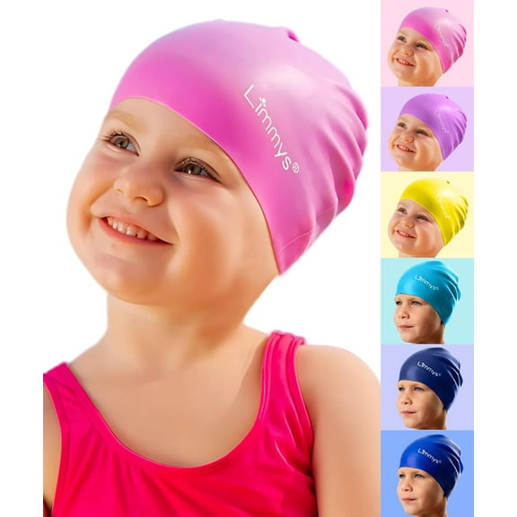 Limmys Kids Swim Cap, 100% Silicone Swimming Cap for Boys & Girls, Soft Stretchy Chlorine-Resistant & Latex-Free Pool Cap, One Size, Ages 3 to 14