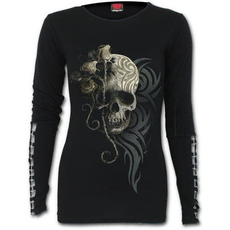 Spiral Cuff - Spiral Direct DARK ANGEL Viscose Buckle Cuff Long Sleeve TopAngel |Wings |Gothic |Skulls