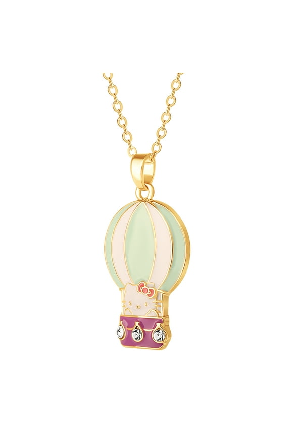 Sanrio Hello Kitty Brass Enamel and Clear Crystal 3D Hot Air Balloon Pendant, 16+ 2'' Chain