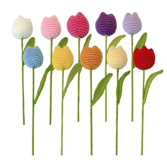 6~20pcs Handmade Crochet Tulip Flower Bouquet Holiday Parents For Lover/ G3P2