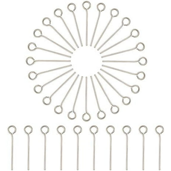 1000pcs 304 Stainless Steel Eyepins 16mm Open Eye Pins Head Pin Jewelry Making Findings DIY Components for Beads Making Connector Hole 2mm Pin 0.6mm