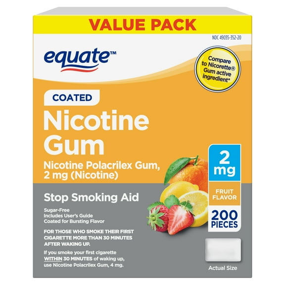 Coated Nicotine Polacrilex Gum, 2 mg (nicotine), Stop Smoking Aid, Fruit Flavor, 200 Count
