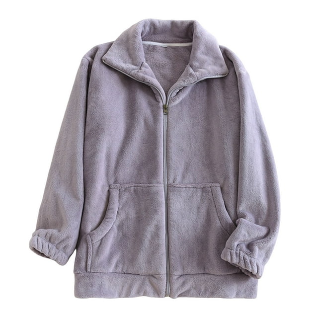 MeetoTime Haut de Pyjama pour Femme Automne Hiver en Molleton à Col Montant à Manches Longues Blouse Chaude Vêtements de Maison