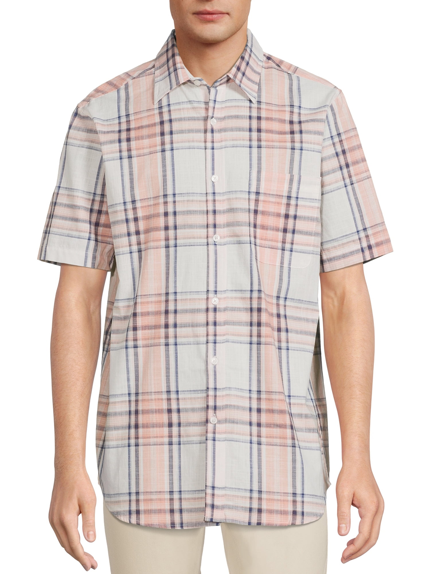 Dvision Men's Plaid Woven Button Down Shirt with Short Sleeves, Sizes S-XL