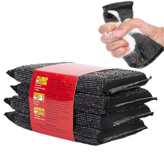 Bxaolu 4 Pack Multi-Purpose Scrub Sponges Kitchen, Dish Sponge, Non-Scratch Microfiber Sponge for Efficiently Cleaning Dishes, Pots, and Pans (Black)