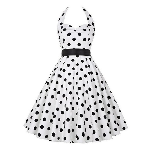 Hfyihgf Womens Vintage Halter Dress Polka Dot Print Rockabilly Dresses ...