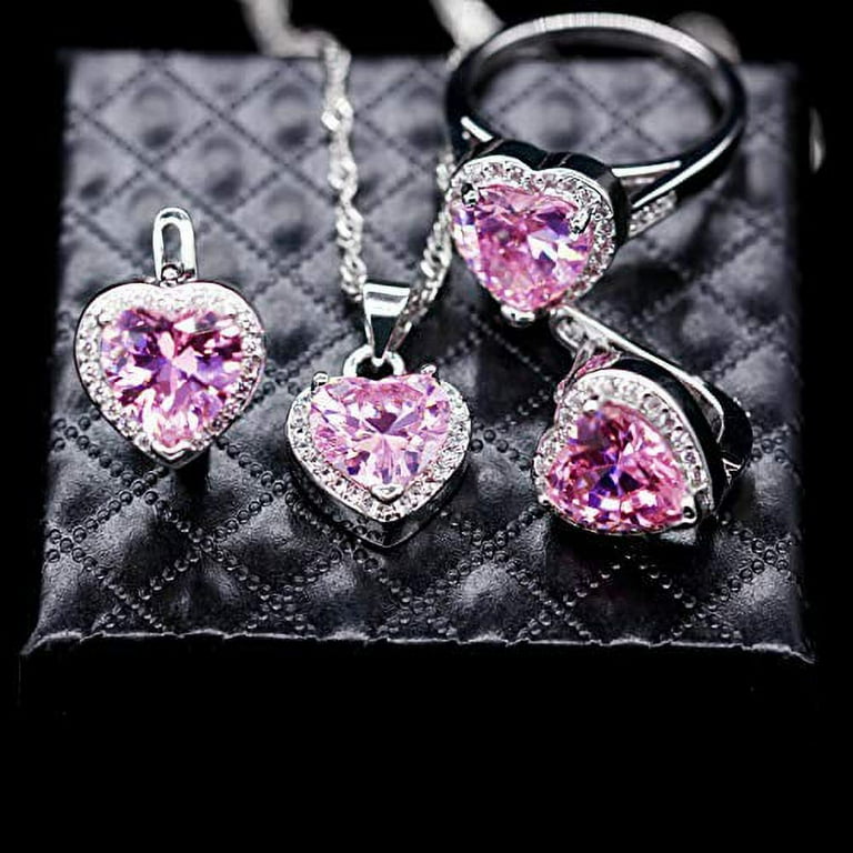 Uloveido White Gold Plated Large Pink Stone Heart Earrings