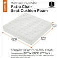 thumbnail image 3 of Classic Accessories Square Patio Cushion Foam - 2" Thick - High-Density Foam, 20"W x 20"D x 2"T (61-004-010904-RT), 3 of 17