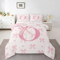 thumbnail image 2 of Pink Bow Comforter Set,Princess Style Bowknot Love Hearts Girly Fairy Bedding Set All Season,Initial Letter O Chic Romantic Comforter 2 Pcs with 1 Pillowcase,Kawaii Pink,Twin Size, 2 of 6