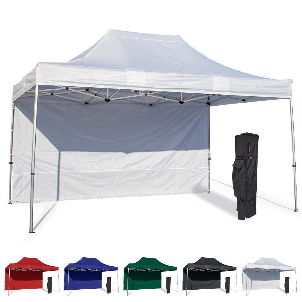 White 10x15 Instant Canopy Tent and Side Wall Commercial Grade Steel  Frame with Water-Resistant Canopy Top and Sidewall Bonus Canopy Bag and Stake  Kit Included