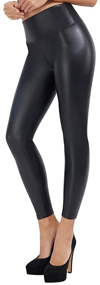 Womens Black Faux Leather Leggings High 