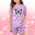thumbnail image 2 of Girls 2 Piece Outfits Summer Clothes Short Sleeve Butterfly Print Cute T-Shirt and Casual Shorts Kids Clothing Sets,Green Size 3T, 2 of 4