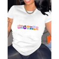 thumbnail image 1 of T-Shirt Décontracté à Col Rond pour Femme avec Imprimé Alphabet Créatif de Dessin Animé, Manches Courtes Tendance, Tissu Tricoté en Polyester Extensible Moyen, Coupe Confortable pour Toutes les Saisons Teefête des Pères, Fête des Mères, Nouvel An,, 1 of 7