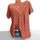 thumbnail image 1 of Qucoqpe - Blusa de talla grande para mujer, estilo informal, con estampado de lunares, cuello en V, manga corta, fruncida, para verano, en liquidación, 1 of 5
