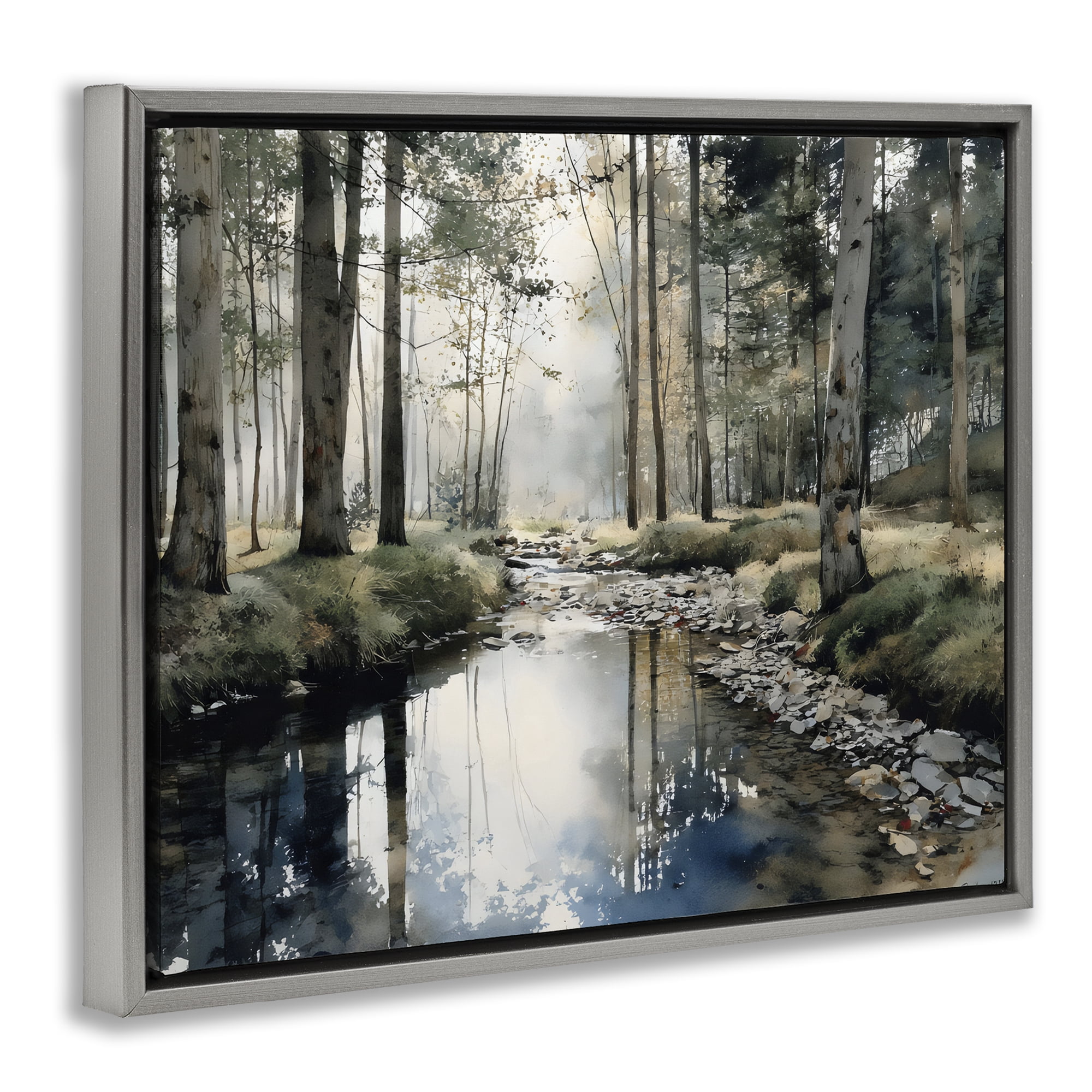 Stupell Industries Woodland Wonder Creek Gray Framed Floater Canvas Wall Art, design by Franklyn Gregory