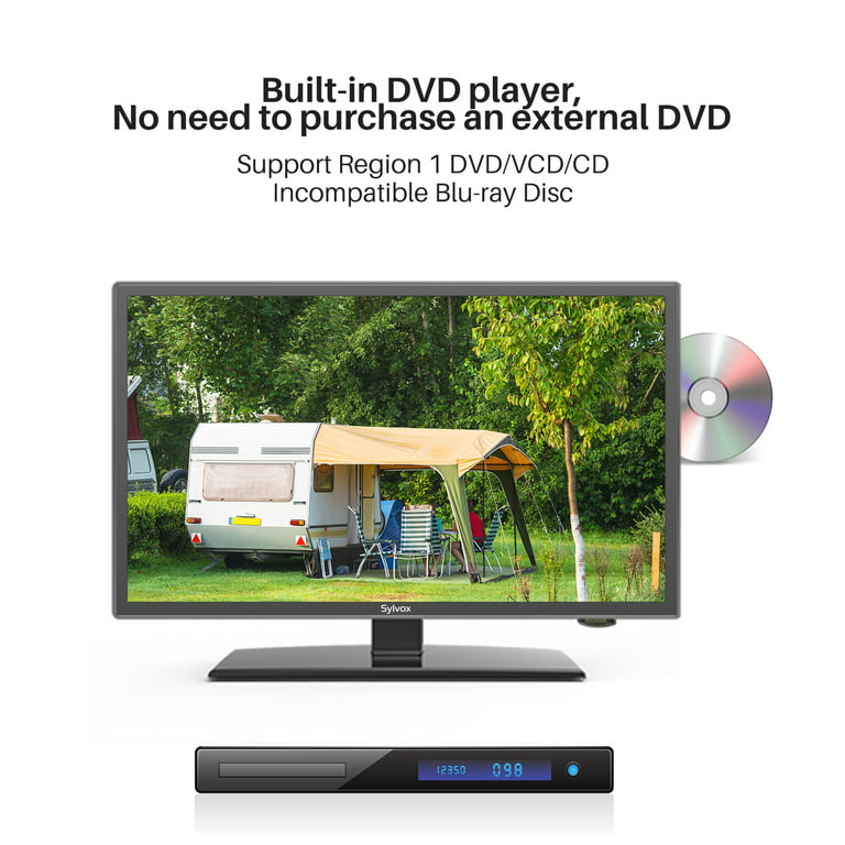 Sylvox 22 inch RV TV, 12 Volt TV with DVD Player, 1080P FHD Television  Built in ATSC Tuner, FM Radio, with HDMI/USB/VGA Input, 12V TV for RV