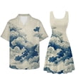thumbnail image 2 of Jiueut Blue Cloud Pattern Couple Matching Outfits Summer Flare Dresses for Women Mens Hawaiian Button Down Shirts Beach Vacation Outfits for Husband and Wife 2026, Size M, 2 of 5