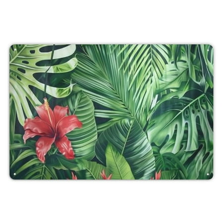 

Pratyus Prints Tin Wall Art Red Flower Green Leaves Home Decor Vintage Style 12x8Inches
