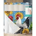 thumbnail image 2 of No Hook Shower Curtains with Snap in Liner, Vintage Sunflower Rooster Waterproof Fabric Shower Curtain, Summer Elegant Flower Double Layers & See-Through Top Window Bathroom Curtains 72''x72'', 2 of 6