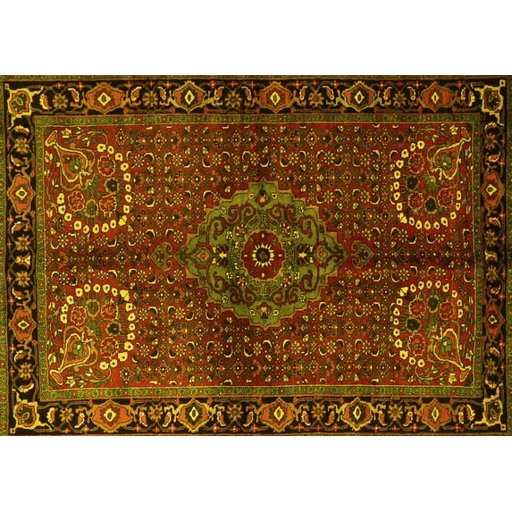 Ahgly Company Machine Washable Indoor Rectangle Persian Yellow Traditional Area Rugs, 2' x 3'
