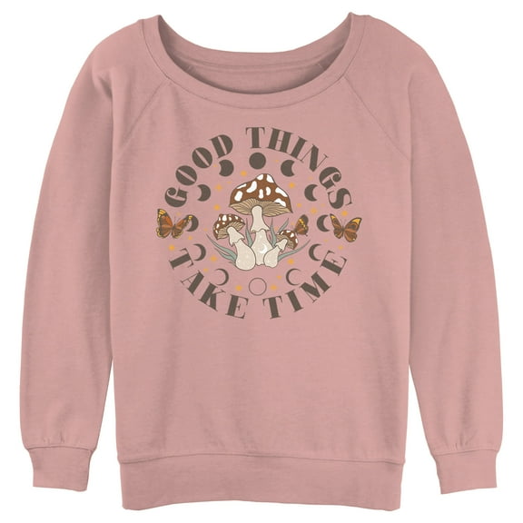 Junior's Lost Gods Good Things Take Time  Sweatshirt Desert Pink 2X Large