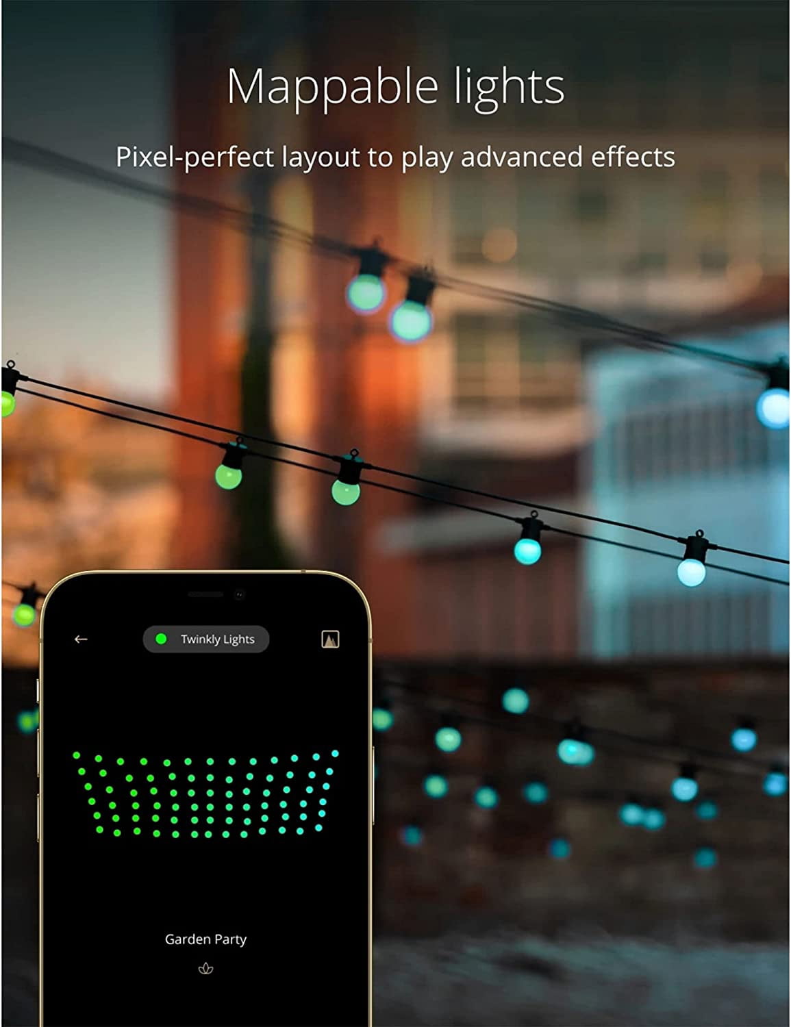 Twinkly Festoon – App-Controlled LED Bulb Lights String with 40 RGB (16 Million Colors) LEDs. 65.6 feet. Black Cable. Indoor and Outdoor Smart Lighting Decoration