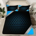 thumbnail image 2 of Manfei Neon Honeycomb Bed Sheets for Teens, Blue Geometric Striped King Sheets, Modern Abstract Sheet Set, Luxury Bedroom Decor, 4 Pieces, 2 of 7