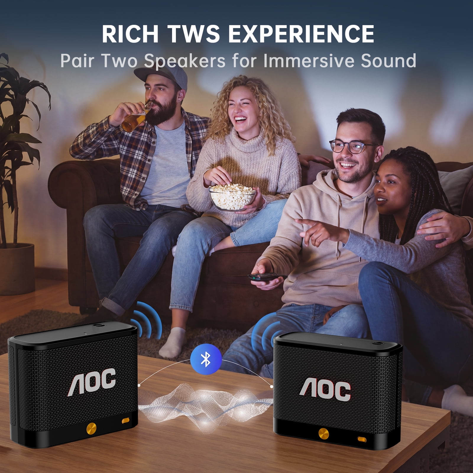 AOC Portable Bluetooth Speaker with MIC, IP67 waterproof and dustproof Wireless Speaker, 30H Playtime, Deep Bass 360° Surround Sound, TWS Pairing, Bluetooth 5.4 for Home, Party, Outdoor, Beach, Gift