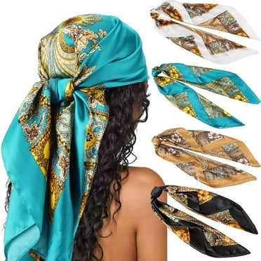 ZHUYING 35” Satin Large Square Head Scarves - 4PCS Silk Like Neck Scarf Hair Sleeping Wraps Satin Silk Scarfs for Women