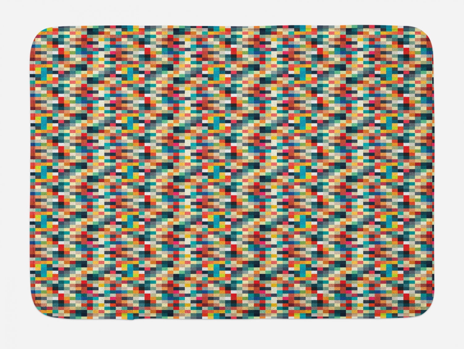 Pixels Matty Geometric Bath Mat, Pixel Art Inspired Checkered Squares Grid ...