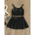 thumbnail image 2 of Liacowi Kid Baby Girls Faux Leather Sling Crop Tops PU Cami Pleated Mini Skirt 2Pcs Summer Casual Outfits, 2 of 8