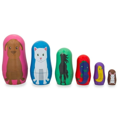 - Set of 6 Dog, Cat, Horse, Fish, Chick & Bunny Animal Friends Plastic Nesting Dolls 4.5 Inches