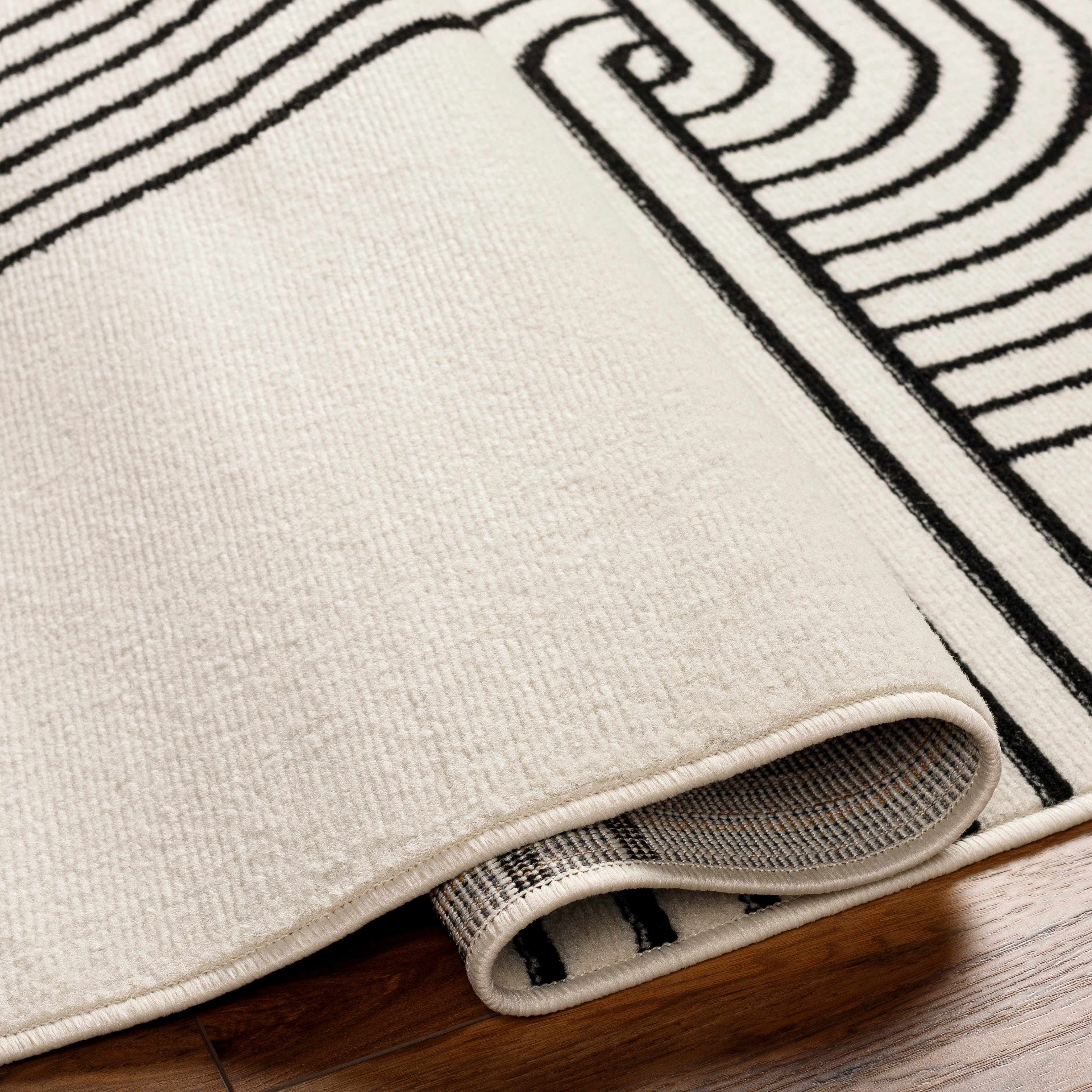 Hauteloom Buana Bohemian Living Room, Bedroom Runner Rug - Modern Moroccan Farmhouse - Geometric Striped - Beige, Cream, Black - 5' x 7' (5x7)