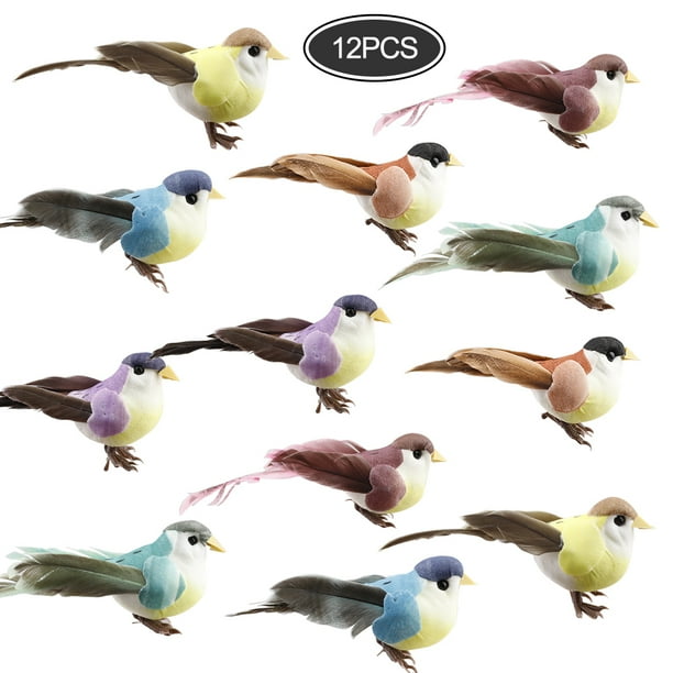 12 Pcs Artificial Sparrow Birds Feather Birds Christmas Wedding Artificial Birds Tree Craft