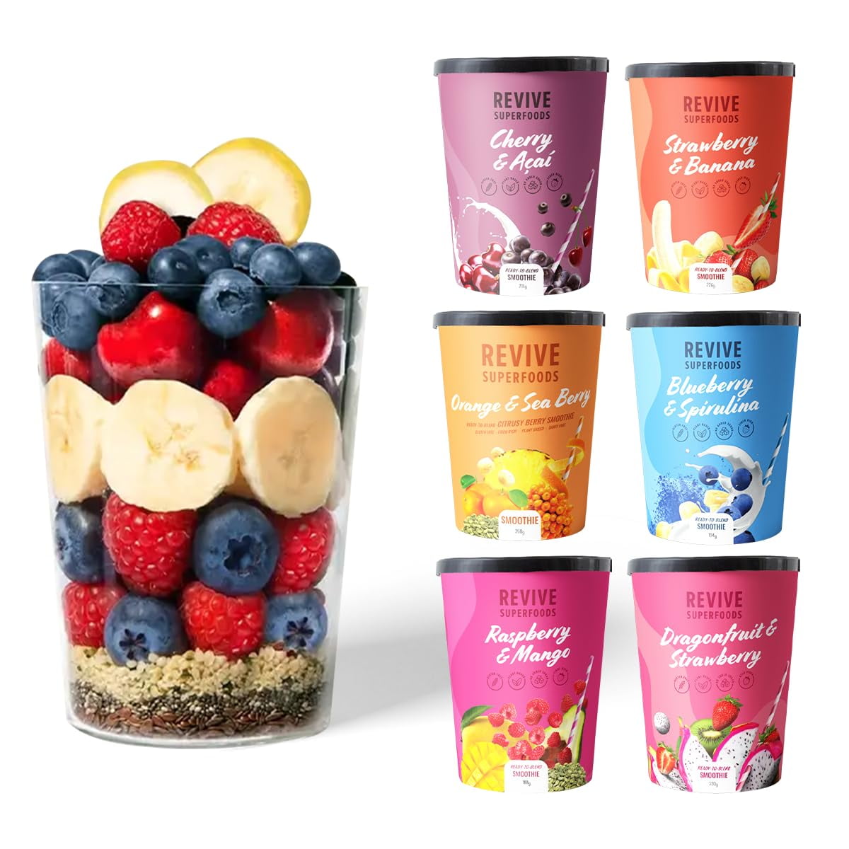 Revive Superfoods Plant-Based Frozen Fruit Smoothie Kit - 6 Pack Dragon  Fruit & Strawberry Smoothie with Dragon Fruit, Strawberry, Lychee, Kiwi,  Acai