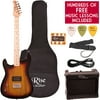 Rise by Sawtooth Left Hand Full Size Beginner's Electric Guitar with Gig Bag, Accessories and Free Music Lessons, Sunburst