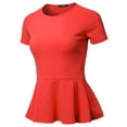 thumbnail image 2 of SSOULM Women's Classic Stretchy Short Sleeve Flare Peplum Blouse Top (S-3X). Made In U.S.A, 2 of 4