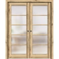 thumbnail image 1 of Sliding French Double Pocket Doors 72 x 96 inches | Quadro 4002 Oak | Kit Trims Rail Hardware | Solid Wood Interior Bedroom Sturdy Doors, 1 of 6