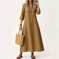 thumbnail image 2 of Robe Tailleur pour Femme Robe pour Femmes Longue Robe Bohème de Plage Élégante Robe Maxi Robe à Col en V Robe à Manches 3/4 Brun Clair TG, 2 of 5