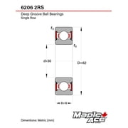 MAPLE ACE 6206-2RS Ball Bearing Supreme Rubber Sealed 30x62x16 mm, 6206 2RS