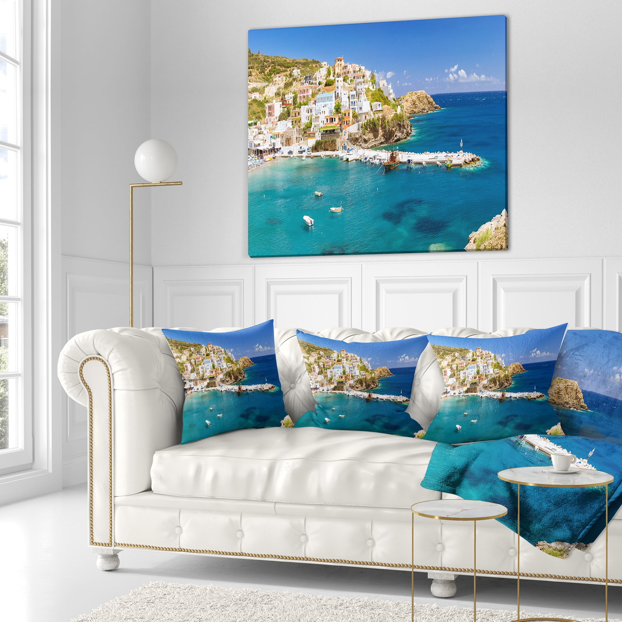 Designart Harbor with Vessels and Boats - Seascape Throw Pillow - 16x16