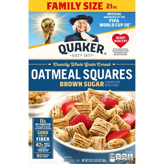 Quaker Oatmeal Squares Crunchy Oat Cereal Brown Sugar, 21 oz Paperbox