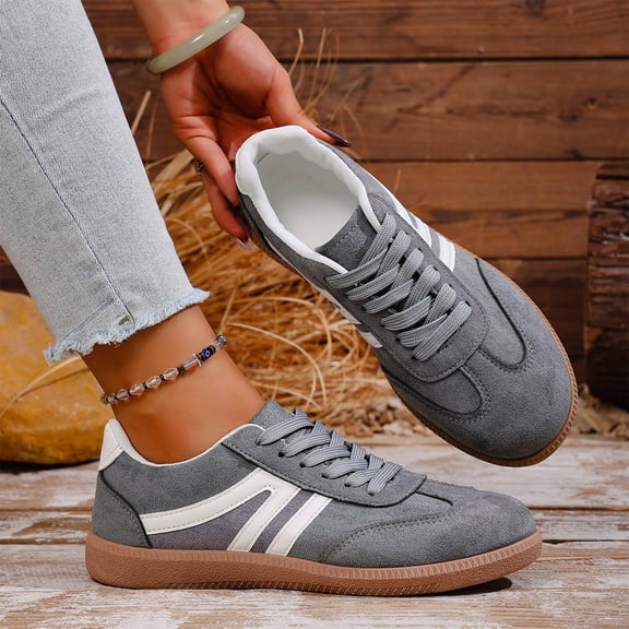 Women’s Retro Casual Sneakers with Gum Sole, Lightweight Walking Shoes, Soft Cushion Support, Lace-Up Everyday Trainers