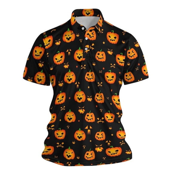 FUZHIQ Halloween Men's Polo Shirts Short Sleeve Quick Dry 3D Funny Print Golf Polo Casual Holiday Breathable Performance Collared Shirt