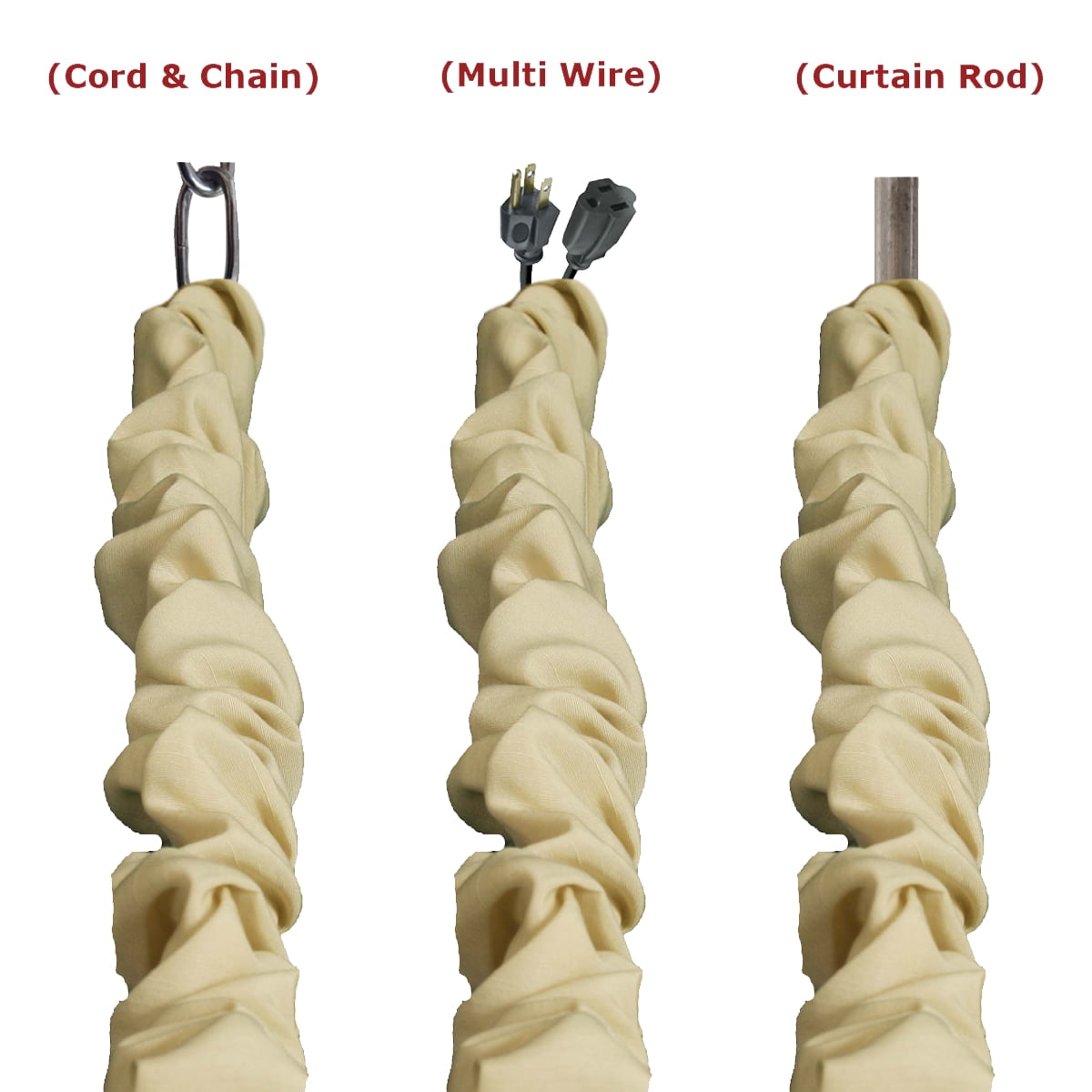 Royal Designs Fabric Cord and Chain cover with Touch Fastener - ideal for covering chandelier chains, wires and cables, Easy to Use, 4 ft long, Eggshell