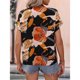 thumbnail image 3 of Mujeres camisa de manga corta V cuello rollo dobladillo puños blusa impresión decoración niñas verano Top negro impresión XXL, 3 of 8