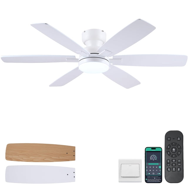 Ventilador de techo Kviflon de 52 pulgadas, luz de perfil bajo, aplicación remota