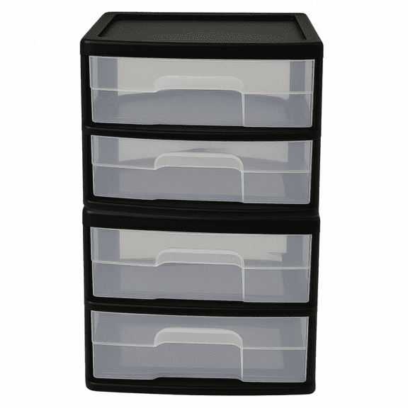 2-Pack 2-Drawer Clear Plastic Storage Cart, 12.5" Wide, Black Frame