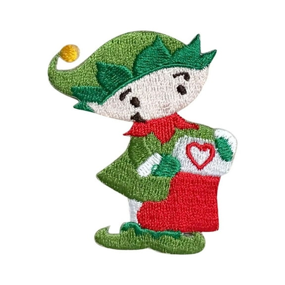 Christmas - Elf - Santa's Little Helper - Red Stocking - Iron On Applique/Embroidered Patch
