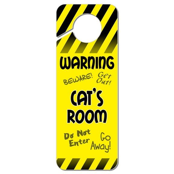 Cat Family Do Not Disturb Plastic Door Knob Hanger Warning Room Sign - Yellow